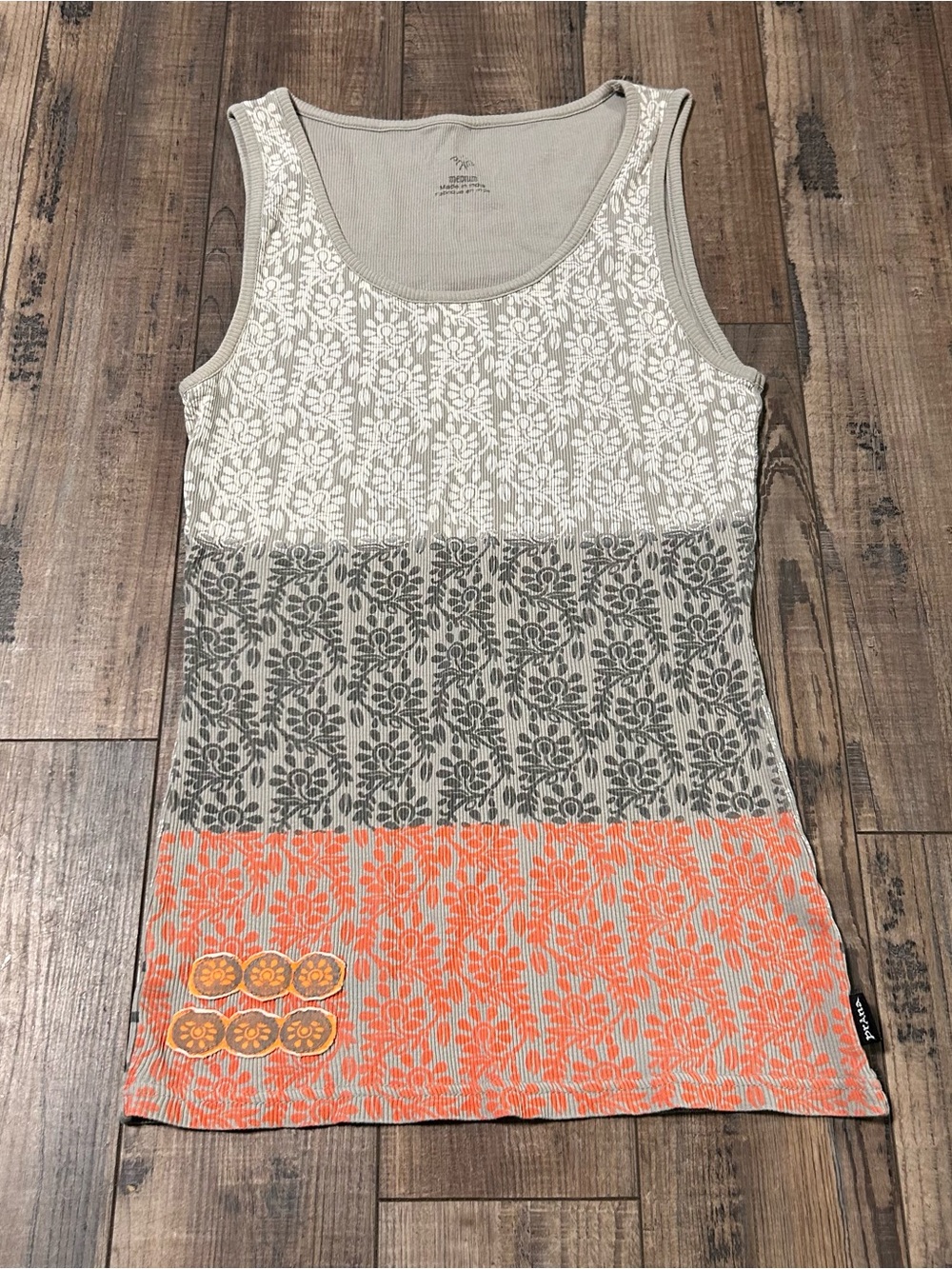 prAna Sleeveless Tank Top color-blocked Floral Pattern Ribbed Texture Medium